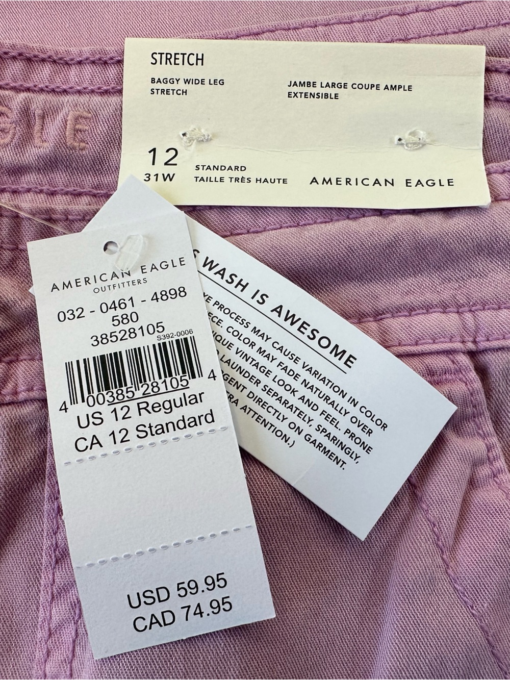 AE NWT Lilac Dreamy Drape Stretch High Waist Baggy Wide Leg Cargo Pants- Size 12 - Picture 2 of 6